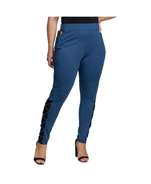 yz X^_[Y Ah vNeBX fB[X MX {gX Women's Plus Size Interlaced Mesh Leggings With Side Pockets Turquoise