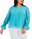 【送料無料】 ジェイエムコレクション レディース シャツ トップス Plus Size Smocked-Sleeve Necklace Top Seascape