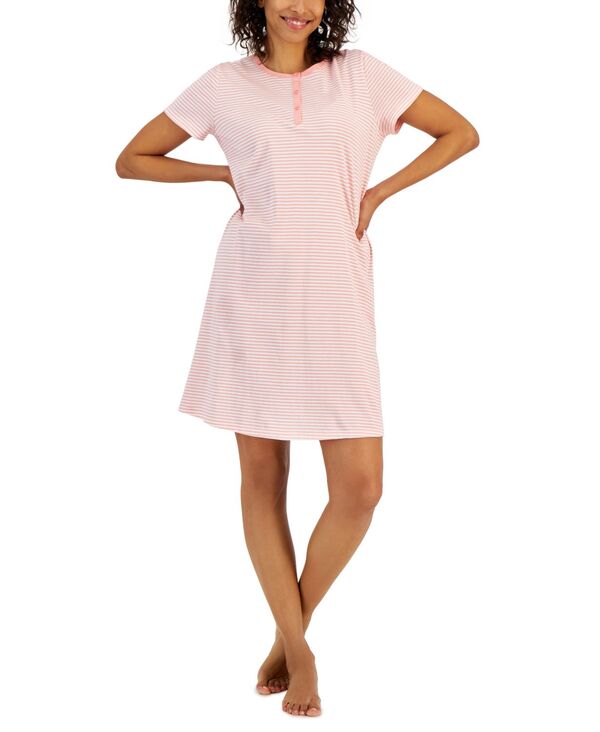 【送料無料】 チャータークラブ レディース ナイトウェア アンダーウェア Women's Cotton Printed Henley Sleepshirt Coral Feeder Stripe