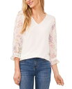 yz ZZ fB[X Vc gbvX Women's Floral V-Neck Mix-Media 3/4-Sleeve Knit Top New Ivory