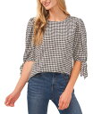  セセ レディース シャツ ブラウス トップス Women's Gingham 3/4 Tie-Sleeve Crew Neck Blouse Rich Black