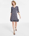  セセ レディース ワンピース トップス Women's Floral-Print Ruffled 3/4-Sleeve Dress Rich Black