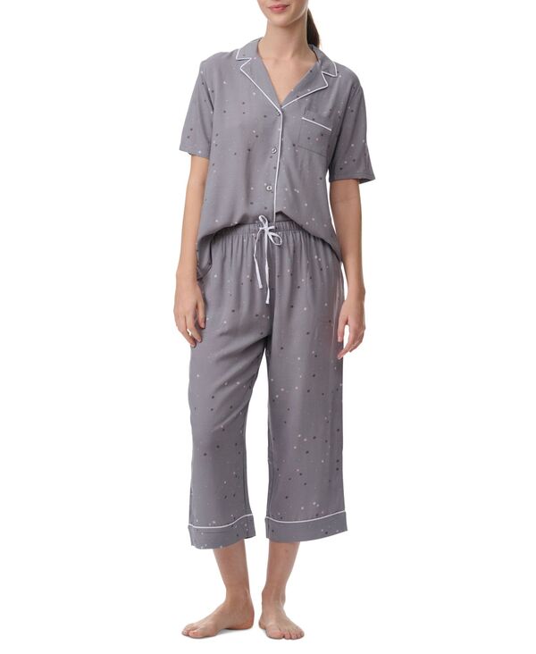 楽天ReVida 楽天市場店【送料無料】 スプレンディット レディース ナイトウェア アンダーウェア Women's 2-Pc. Notched-Collar Cropped Pajamas Set Scatter Star