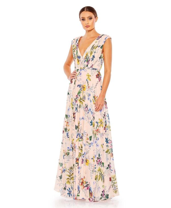 【送料無料】 マックダガル レディース ワンピース トップス Women's Pleated Floral Cap Sleeve A Line Gown Pink multi