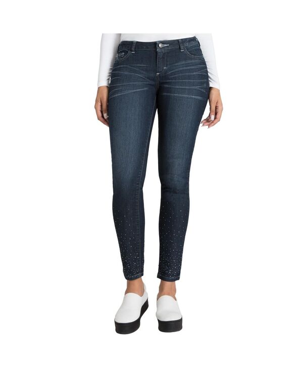 【送料無料】 ポエティック ジャスティス レディース デニムパンツ ジーンズ ボトムス Women's Curvy Fit Stretch Denim Diamond Embossed Mid-Rise Skinny Jeans Blue sparkling