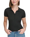 yz JoNC fB[X Vc gbvX Women's Ribbed Quarter-Button Polo Shirt Black