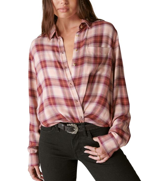 【送料無料】 ラッキーブランド レディース シャツ トップス Women's Cloud Plaid Boyfriend Shirt Dusty Cedar Plaidのサムネイル