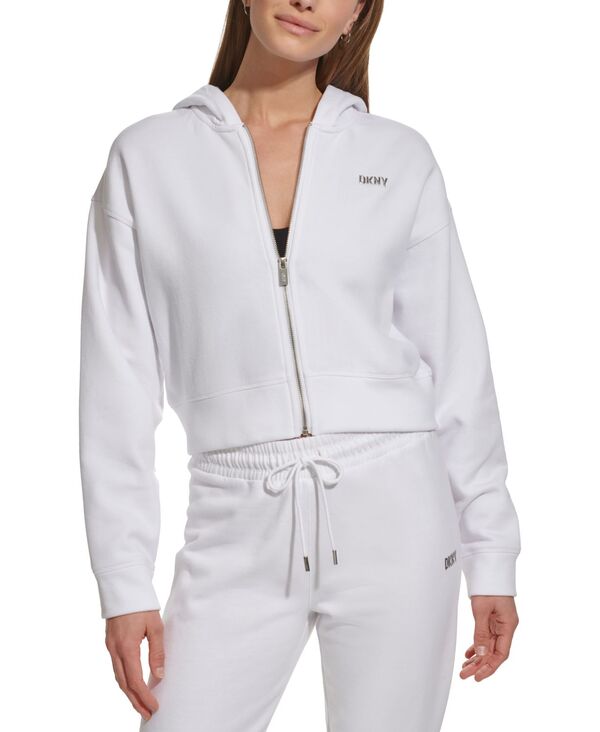 ̵   ˥塼衼 ǥ ѡå  Women's Metallic-Logo Zip-Up Hooded Sweatshirt White/silver