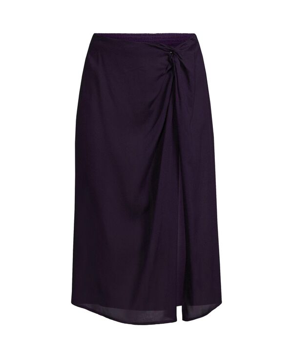 yz YGh fB[X XJ[g {gX Women's Sheer Modal Twist Front Knee Length Swim Cover-up Skirt Blackberry