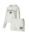 【送料無料】 コンセプツ スポーツ レディース ナイトウェア アンダーウェア Women 039 s White Green Bay Packers Fluffy Pullover Sweatshirt and Shorts Sleep Set White