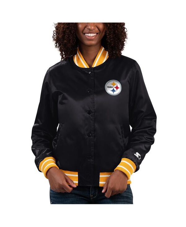 【送料無料】 スターター レディース ジャケット・ブルゾン アウター Women's Black Pittsburgh Steelers Full Count Satin Full-Snap Varsity Jacket Black