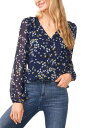  セセ レディース シャツ ブラウス トップス Women's Floral-Print V-Neck Button-Front Blouse Navy J