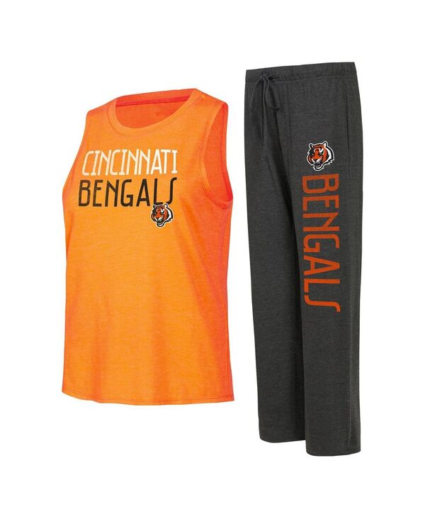 【送料無料】 コンセプツ スポーツ レディース タンクトップ トップス Women's Black Orange Distressed Cincinnati Bengals Muscle Tank Top and Pants Lounge Set Black Orange