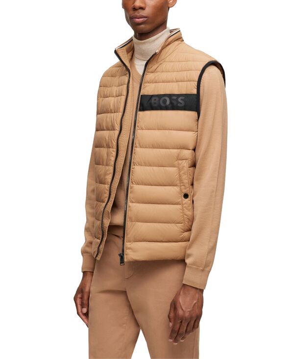 【送料無料】 ヒューゴボス メンズ ベスト アウター Men's Water-Repellent Padded Gilet Vest Medium Beigeのサムネイル