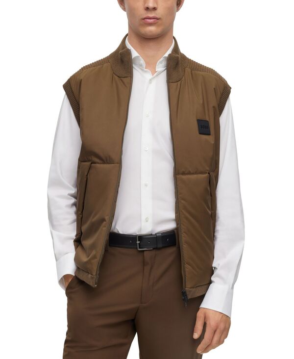 【送料無料】 ヒューゴボス メンズ ベスト アウター Men's Logo Patch Regular-Fit Gilet Vest Open Brownのサムネイル