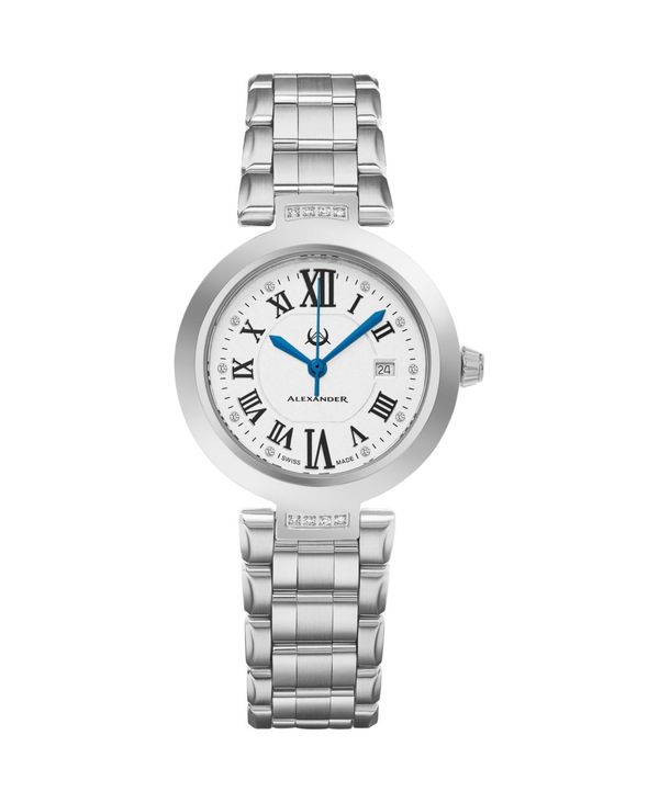 ȥ ǥ ӻ ꡼ Alexander Watch AD203B-01 Ladies Quartz Date Watch with Stainless Steel Case on Stainless Steel Bracelet Silver