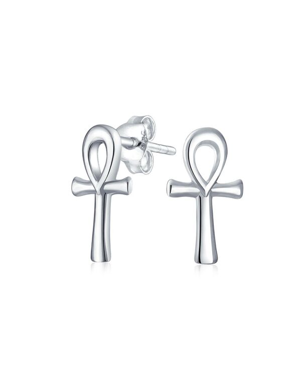 【送料無料】 ブリング メンズ ピアス・イヤリング アクセサリー Minimalist Petite Delicate Religious Symbol of Life Egyptian Ankh Cross Stud Earrings For Women For Men Polished .925 Sterling Silver Silver