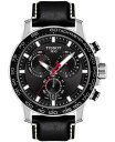 yz eB\bg Y rv ANZT[ Men's Swiss Chronograph Supersport T-Sport Black Leather Strap Watch 46mm Black