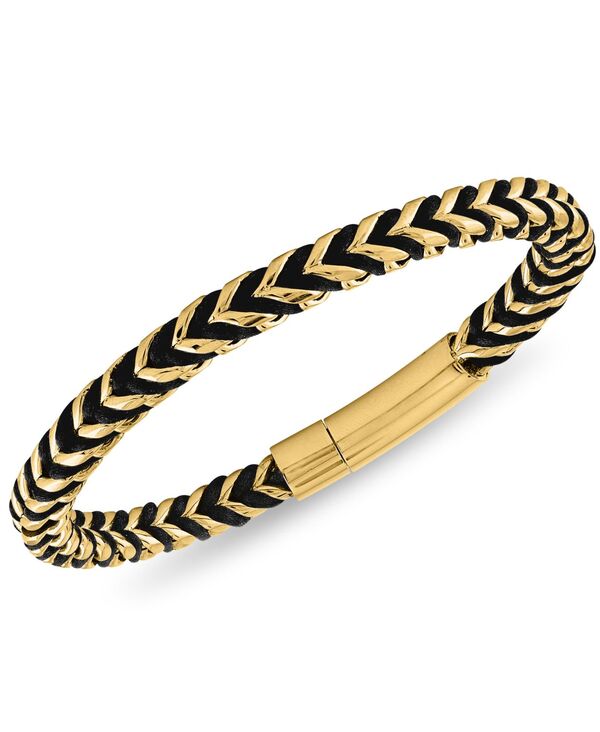 yz GXN@CA Y uXbgEoOEANbg ANZT[ Nylon Cord Statement Bracelet in Gold Ion-Plated Stainless Steel or Stainless Steel Black/Gold-Tone