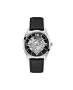 yz QX Y rv ANZT[ Men's Black Genuine Leather Strap Multi-Function Watch 42mm Black