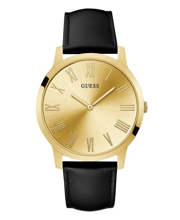 【送料無料】 ゲス メンズ 腕時計 アクセサリー Men's Quartz Gold-Tone Stainless Steel Black Leather Strap Watch 44mm Black