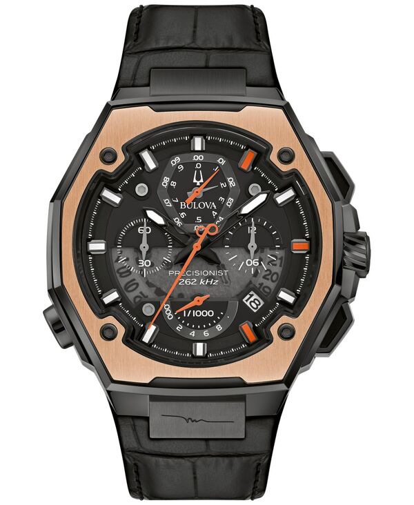 【送料無料】 ブロバ メンズ 腕時計 アクセサリー x Marc Anthony Men's Chronograph Precisionist Black Leather Strap Watch 45mm - Limited Edition Black