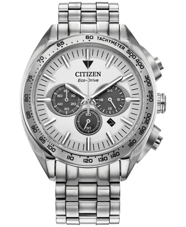 シチズン メンズ アクセサリー 腕時計 Tシャツ Citizen Eco-Drive Men's Chronograph Sport Luxury Stainless Steel Bracelet Watch 43mm Silver-tone シルバー