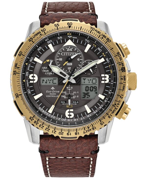 【送料無料】 シチズン メンズ 腕時計 アクセサリー Eco-Drive Men's Chronograph Promaster Skyhawk Brown Leather Strap Watch 45mm Brown