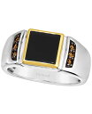 yz  @ Y O ANZT[ Men's Onyx & Chocolate Diamond (1/6 ct. t.w.) Ring in Sterling Silver & 14k Gold Silver