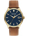 yz oh Y rv ANZT[ Men's Swiss Heritage Brown Leather Strap Watch 40mm Gold