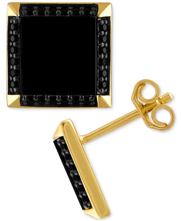 【送料無料】 エスクァイア メンズ ピアス イヤリング アクセサリー Men 039 s Onyx Black Spinel Square Stud Earrings in 18k Gold-Plated Sterling Silver Gold Over Silver