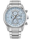 yz V`Y Y rv ANZT[ Eco-Drive Men's Chronograph Sport Luxury Radio Control Stainless Steel Bracelet Watch 43mm Silver-tone