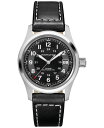 yz n~g Y rv ANZT[ Men's Swiss Automatic Khaki Field Black Leather Strap Watch 38mm No Color