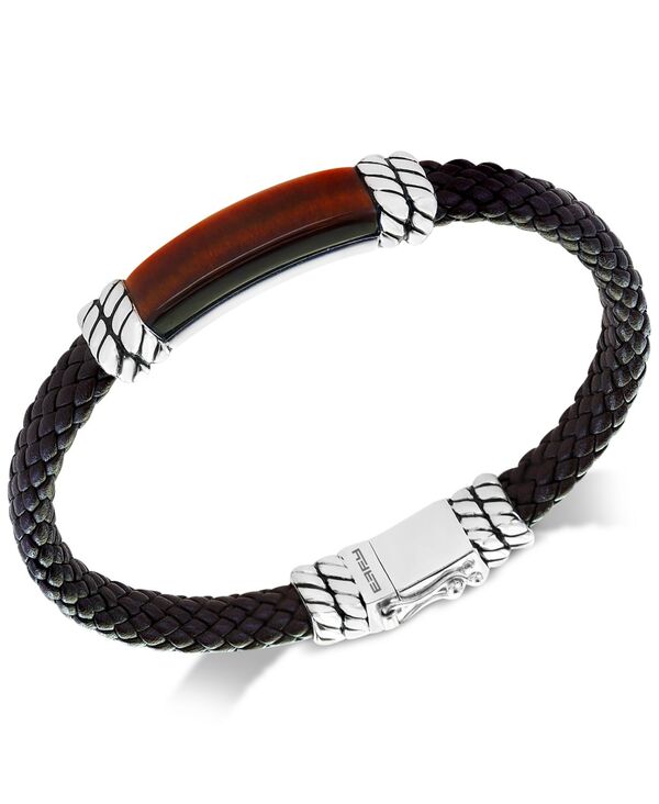 【送料無料】 エフィー メンズ ブレスレット・バングル・アンクレット アクセサリー EFFY&reg; Men's Tiger's Eye Brown Leather Bracelet in Sterling Silver Silver