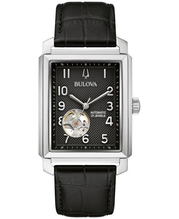 ブロバ メンズ アクセサリー 腕時計 レザー Bulova Men's Automatic Sutton Black Leather Strap Watch 33mm Black ブラック