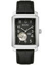 【送料無料】 ブロバ メンズ 腕時計 アクセサリー Men's Automatic Sutton Black Leather Strap Watch 33mm Black