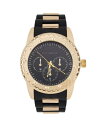 yz JEFA Y rv ANZT[ Men's Analog Matte Black and Shiny Gold-Tone Link Rubber Strap Watch 51mm Black Gold