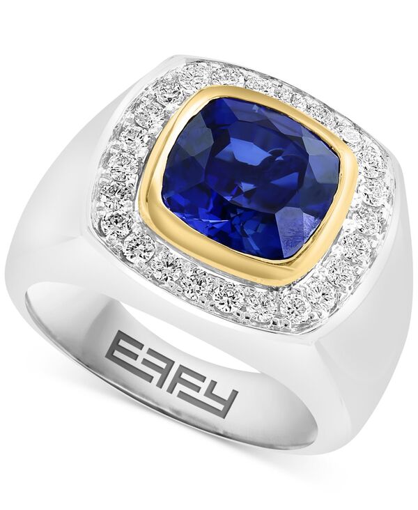 ̵ ե   ꡼ EFFY® Men's Lab Grown Sapphire (2-1/5 ct. t.w.) & Lab Grown Diamond (5/8 ct. t.w.) Halo Ring in 14k Two-Tone Gold Two Tone