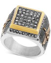 yz V AC X~X Y O ANZT[ Men's Black Crystal Square Cluster Ring in Stainless Steel & Gold-Tone Ion-Plate Black