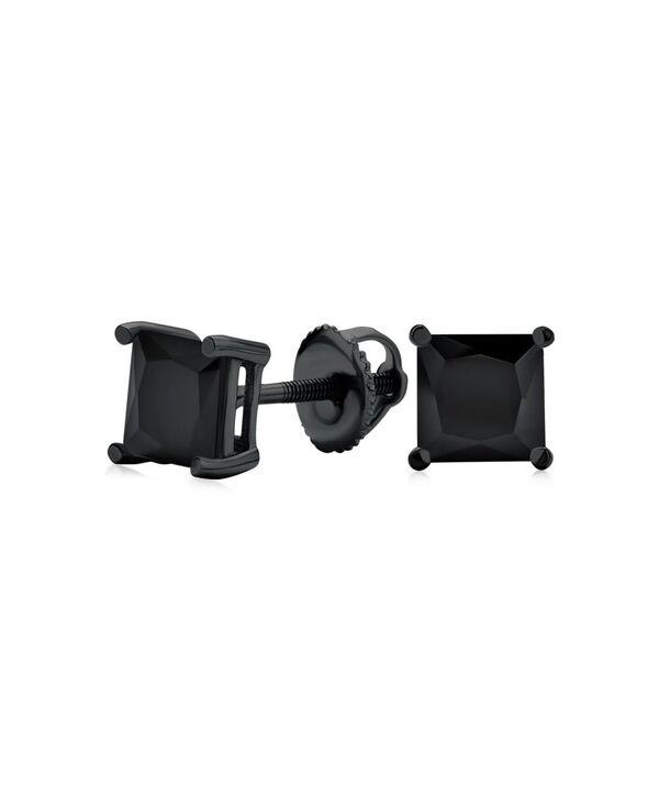 【送料無料】 ブリング メンズ ピアス イヤリング アクセサリー 2CT Black On Black Square Princess Cut Cubic Zirconia Solitaire Stud Earrings For Men Women CZ Secure Screw Back Black Plated.925 Sterling Silver Black