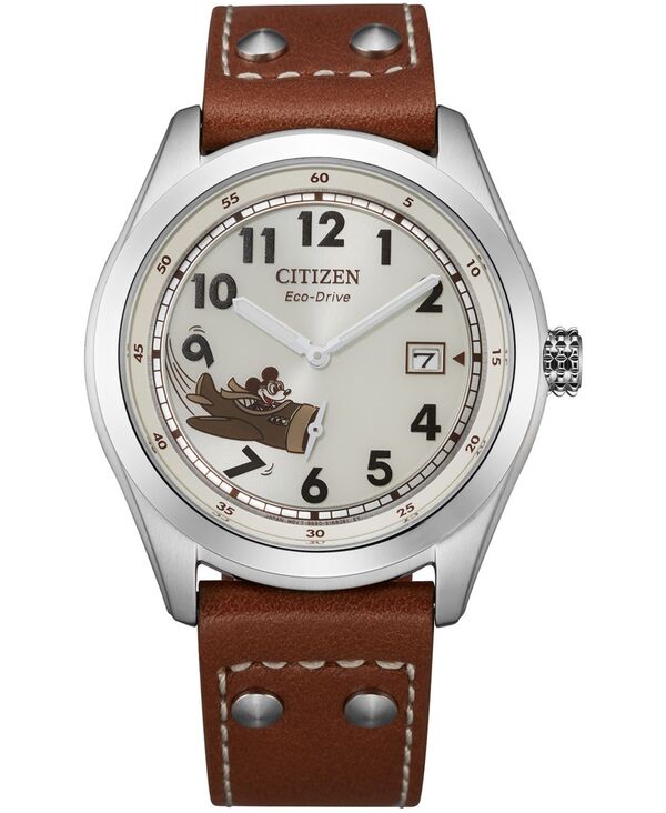  シチズン メンズ 腕時計 アクセサリー Mickey Aviator Brown Leather Strap Watch 40mm Brown