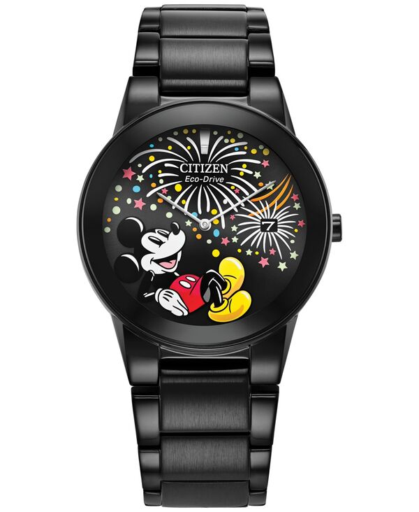 ディズニー 【送料無料】 シチズン レディース 腕時計 アクセサリー Eco-Drive Unisex Disney Mickey Mouse Black Stainless Steel Bracelet Watch 40mm Black