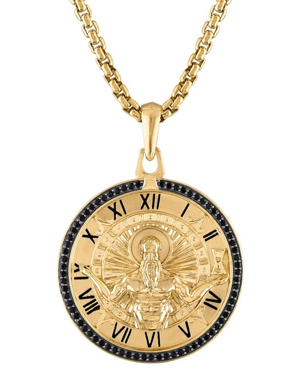 【送料無料】 ブロバ メンズ 腕時計 アクセサリー Men's Chronos God of Time Black Diamond (1/4 ct. t.w.) Pendant Necklace in 14k Gold-Plated Sterling Silver 24