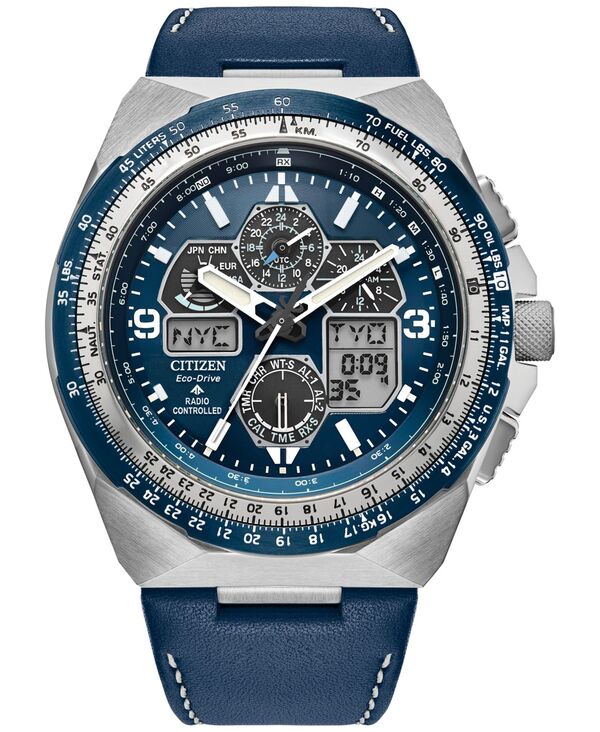 【送料無料】 シチズン メンズ 腕時計 アクセサリー Eco-Drive Men's Chronograph Promaster Skyhawk Blue Leather Strap Watch 46mm Blue