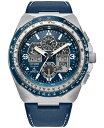 yz V`Y Y rv ANZT[ Eco-Drive Men's Chronograph Promaster Skyhawk Blue Leather Strap Watch 46mm Blue