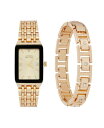 yz W[Yj[[N Y rv ANZT[ Men's Analog Shiny Gold-Tone Metal Watch 31mm Bracelet Gift Set Champagne Gold