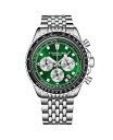 yz XgD[O Y rv ANZT[ Men's Watch with Japan Chrono Movement Silver Stainless Steel Case Green Dial Black/Rose Bezel Stainless Steel beaded bracelet Green