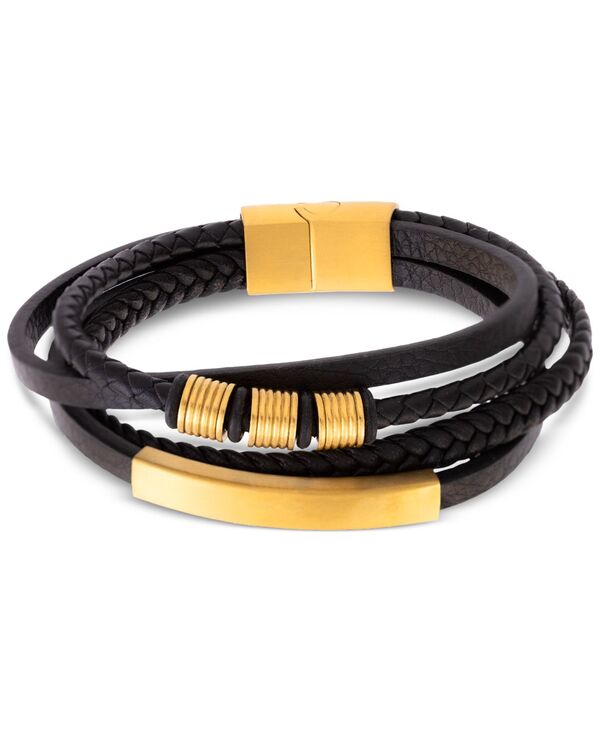 yz V AC X~X Y uXbgEoOEANbg ANZT[ Men's Multirow Black Fiber Bracelet in Gold-Tone Ion-Plated Stainless Steel Black