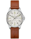 yz n~g Y rv ANZT[ Men's Swiss Automatic Khaki Aviation Day Date Brown Leather Strap Watch 42mm Brown