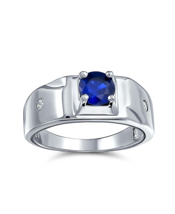 【送料無料】 ブリング メンズ リング アクセサリー Unisex 1CTW Round Solitaire Simulated Blue Sapphire AAA CZ Men 039 s Engagement Ring Pinky Ring .925 Sterling Silver For Men Blue